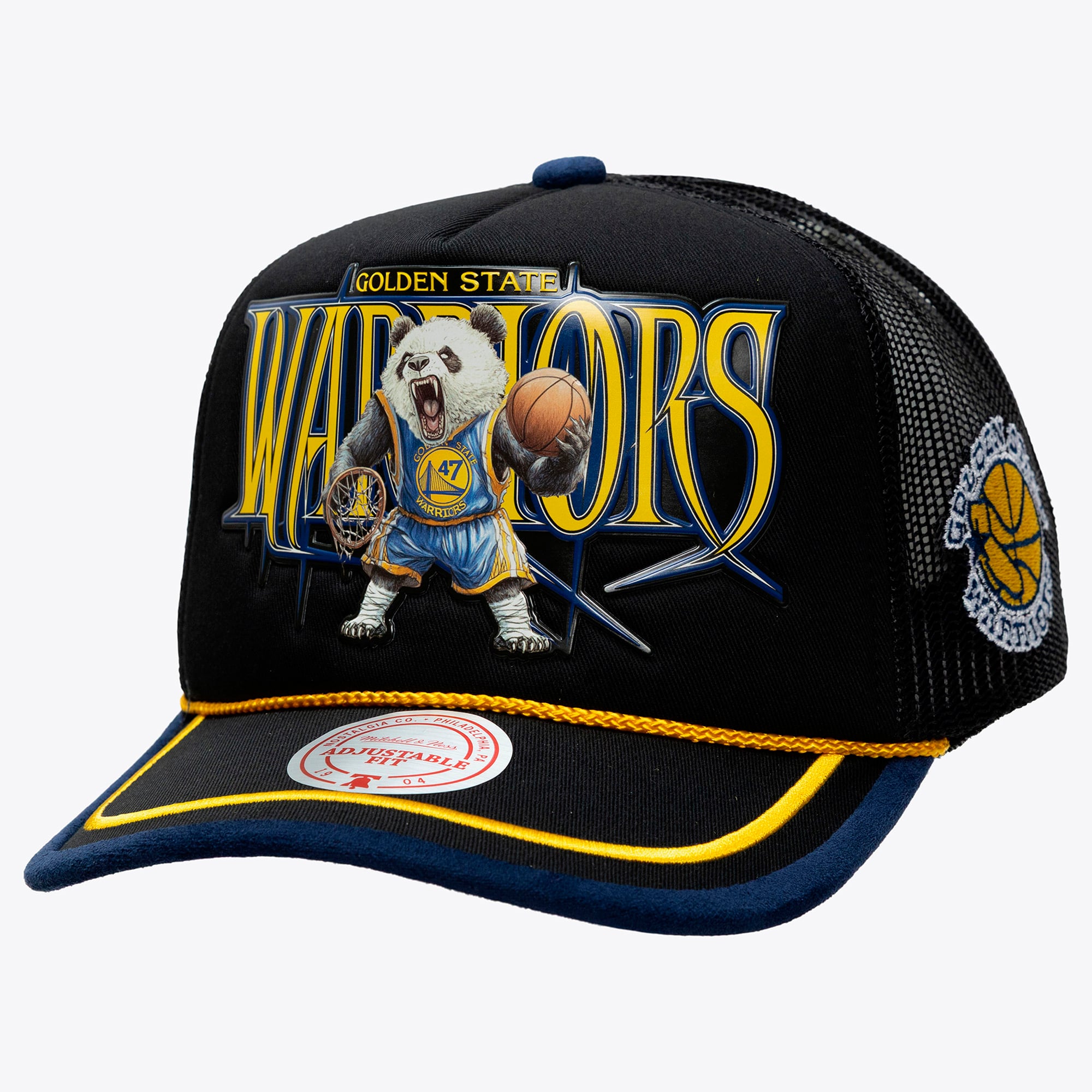 Men's Mitchell & Ness x LRG Black Golden State Warriors Hardwood Classics Trucker Adjustable Hat