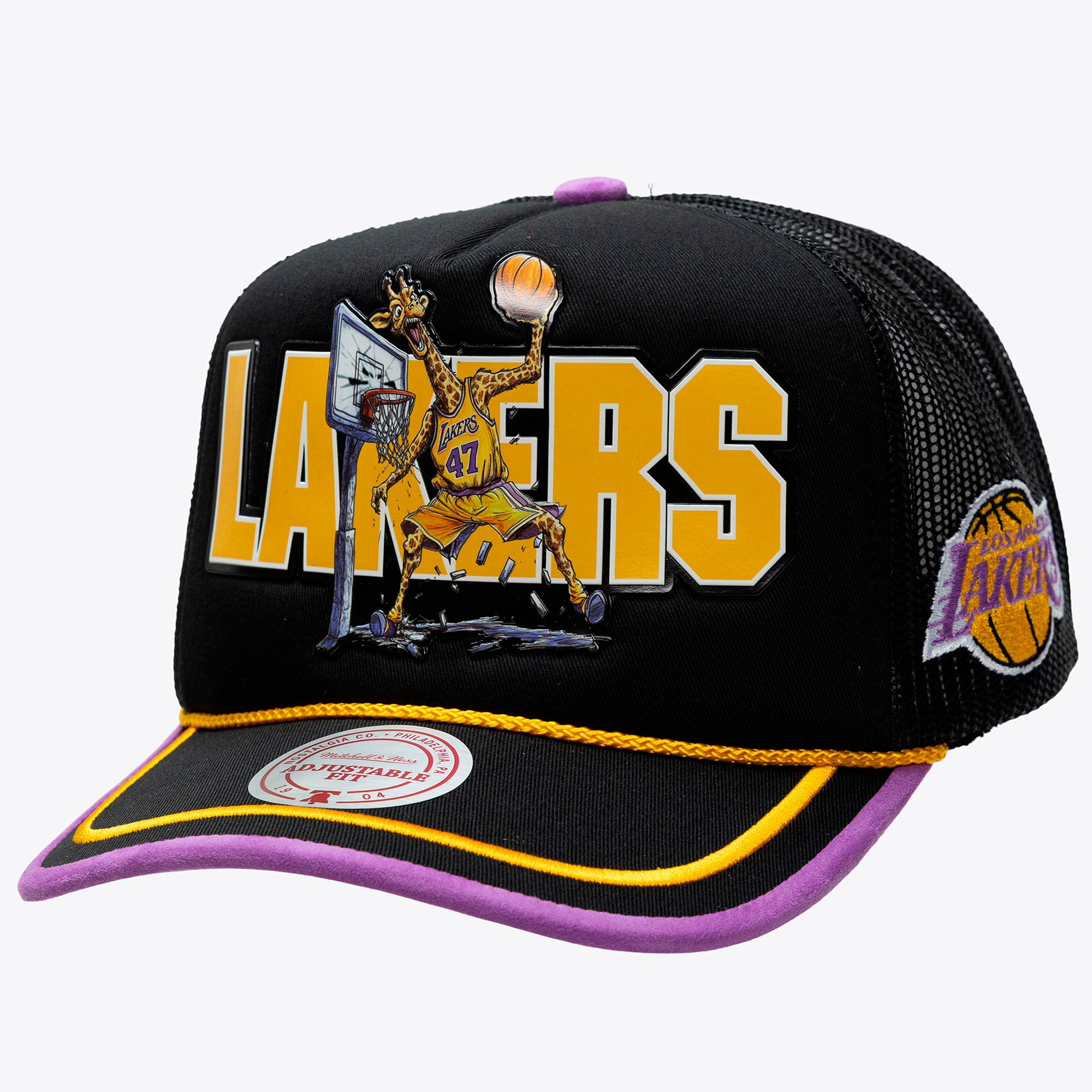 Men's Mitchell & Ness x LRG Black Los Angeles Lakers Hardwood Classics Trucker Adjustable Hat