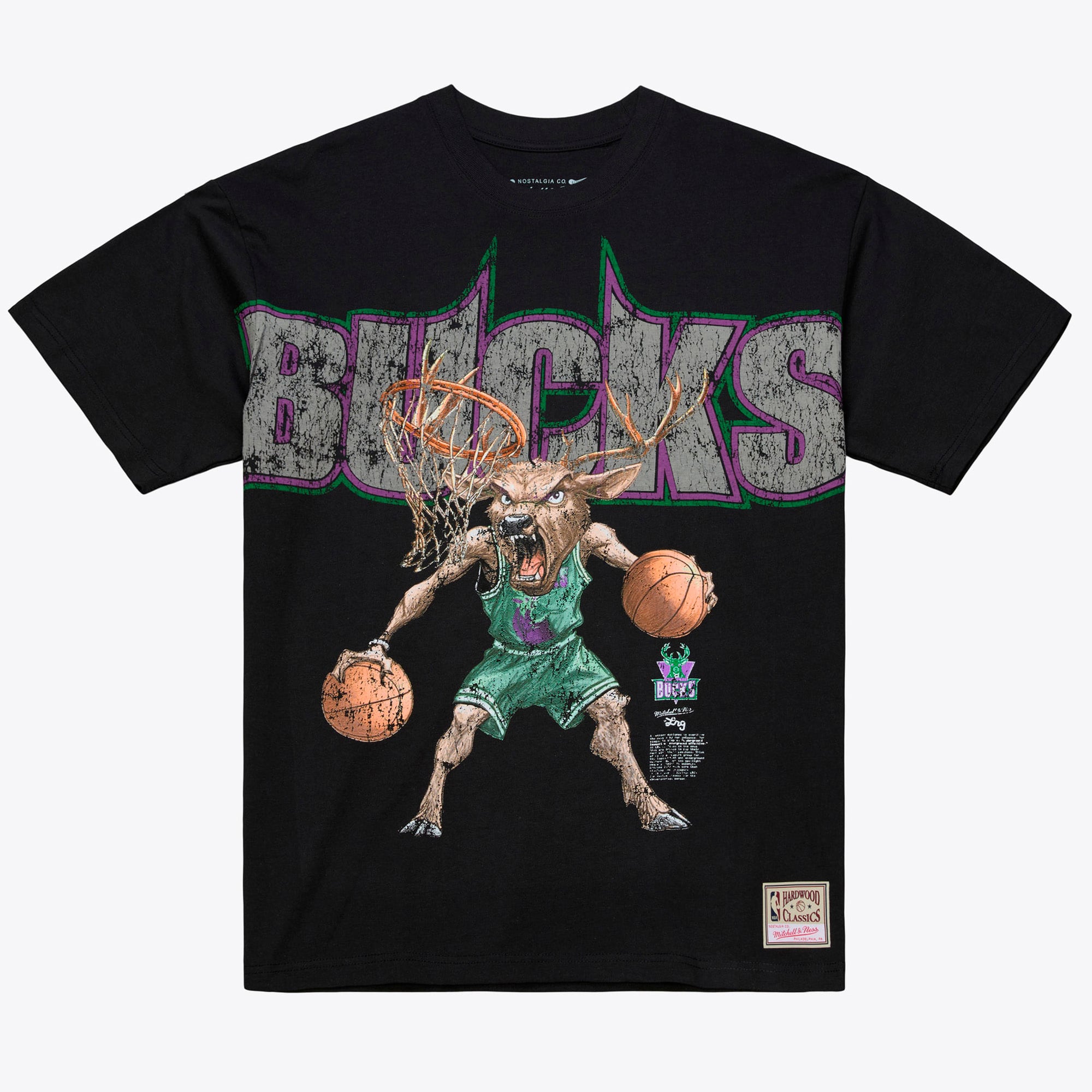Men's Mitchell & Ness x LRG Black Milwaukee Bucks Wild Art T-Shirt