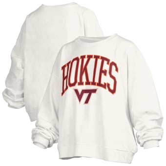 Women's Pressbox White Virginia Tech Hokies Oversized Janise Arch Over Logo Fleece Sweatshirt