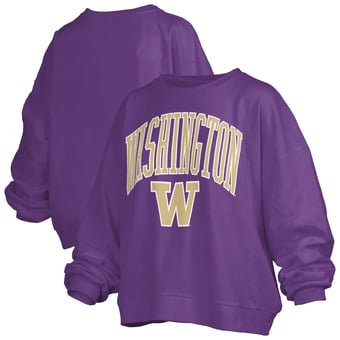 Women's Pressbox Purple Washington Huskies Oversized Janise Arch Over Logo Fleece Sweatshirt