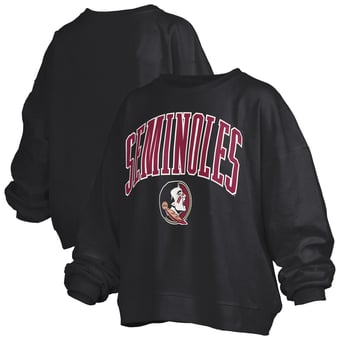 Women's Pressbox Black Florida State Seminoles Oversized Janise Arch Over Logo Fleece Sweatshirt