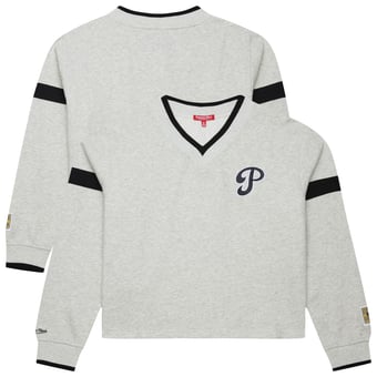 Women's Mitchell & Ness Heather Gray Philadelphia Phillies Cooperstown Collection V-Neck Cropped Toggle Sweatshirt