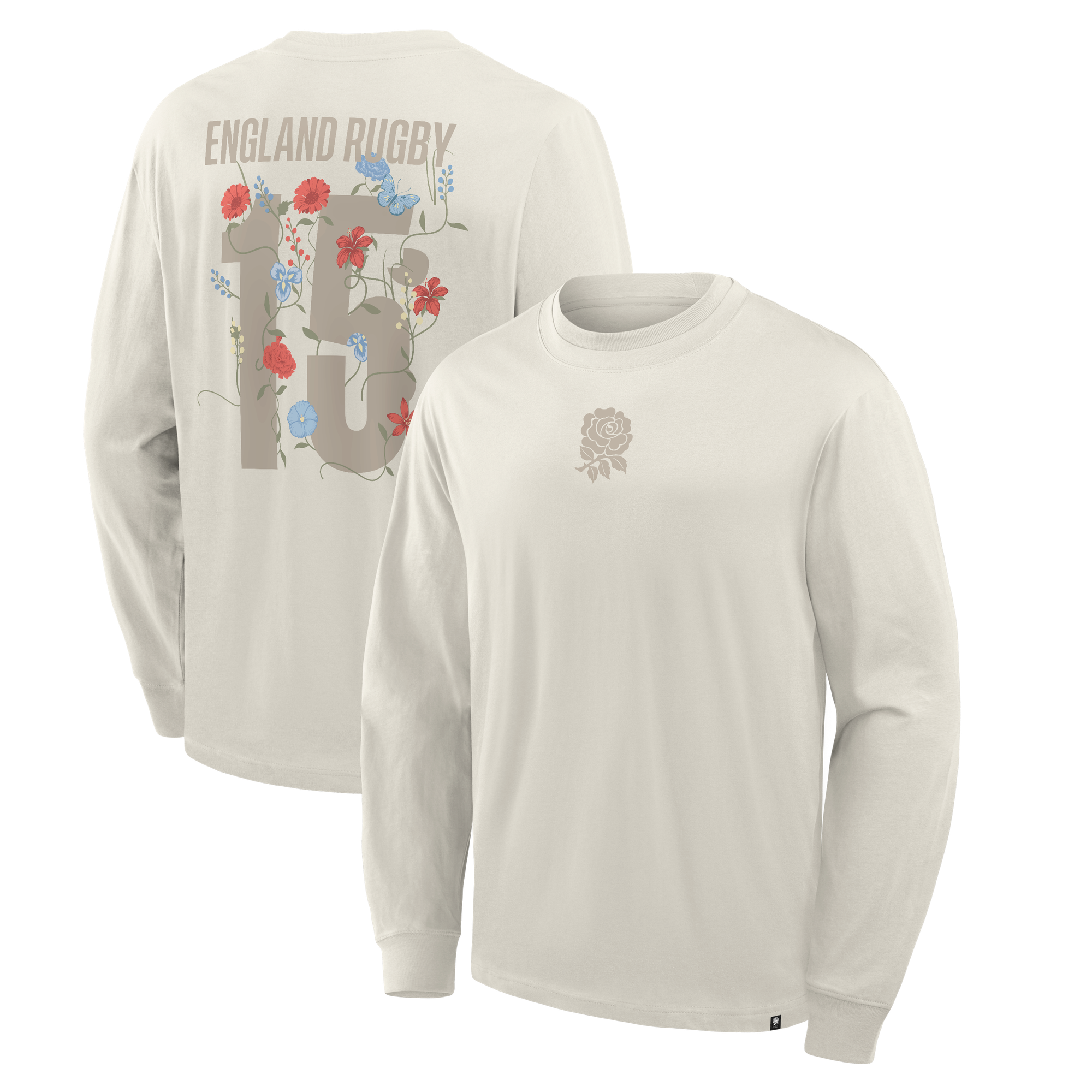 T-shirt floreale a maniche lunghe England Rugby Street - Crema