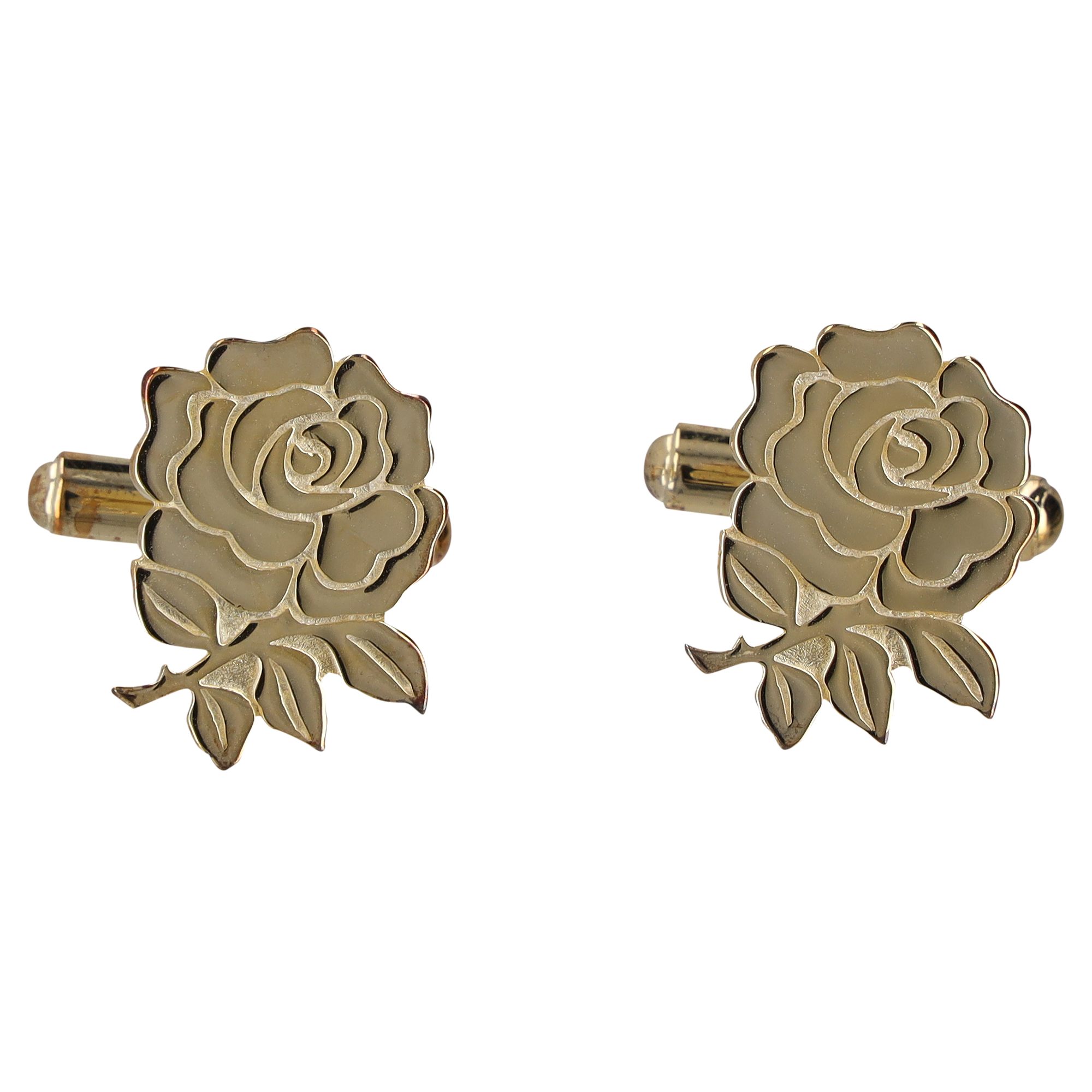 Gemelli a forma di rosa dell'Inghilterra Rugby - Placcati in oro 18 carati su argento sterling