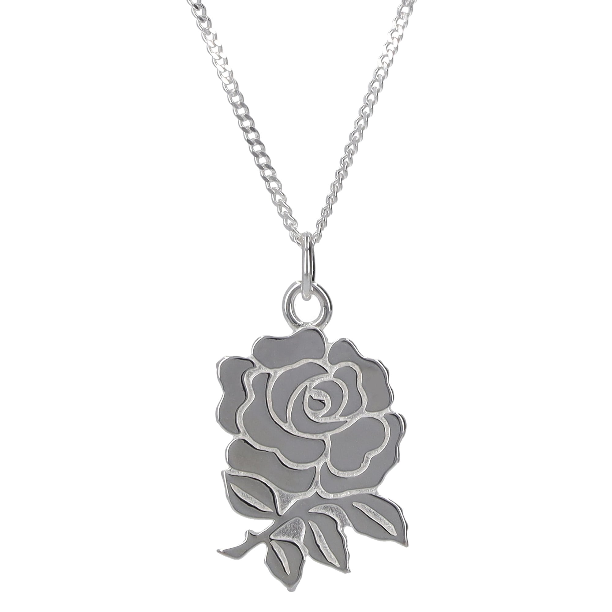 Ciondolo e catena a forma di rosa dell'Inghilterra Rugby - Argento sterling