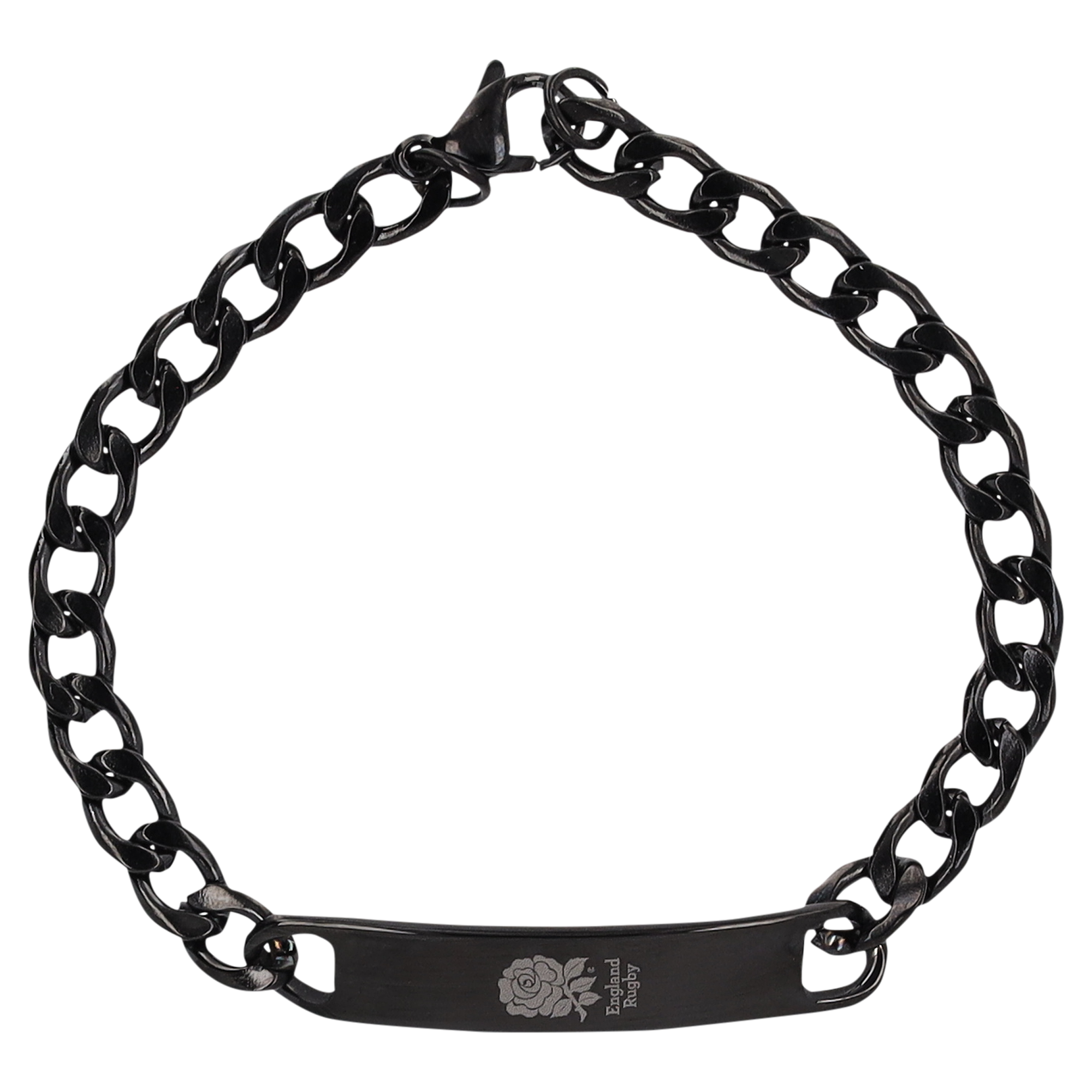 Bracciale sottile a forma di barbazzale dell'Inghilterra Rugby - Placcato nero su acciaio inossidabile