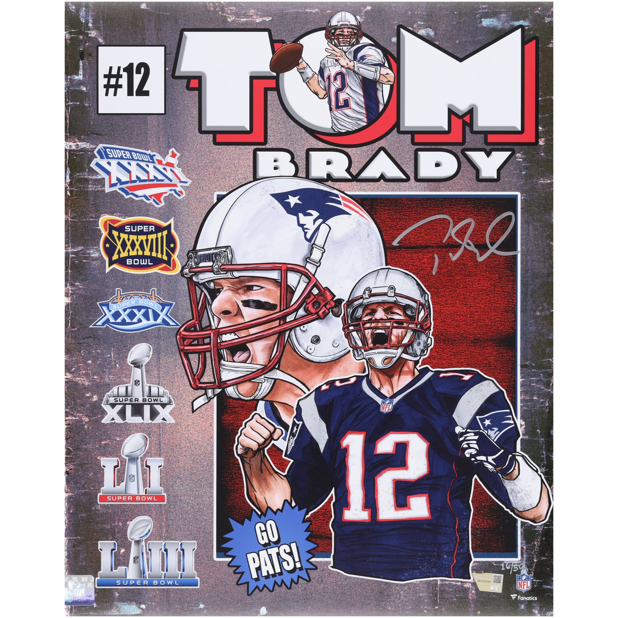 Tom Brady New England Patriots Autographed 16" x 20" Photo Print - Art by Brian Kong - Limited Edition of 50