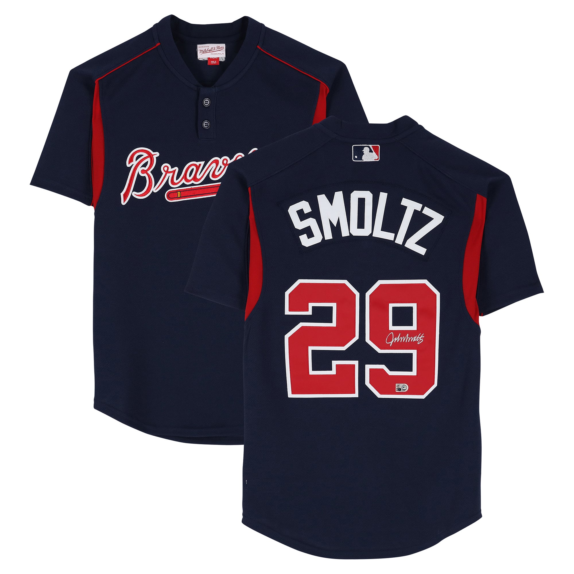 John Smoltz Atlanta Braves Autographed Navy Mitchell & Ness Batting Practice Jersey