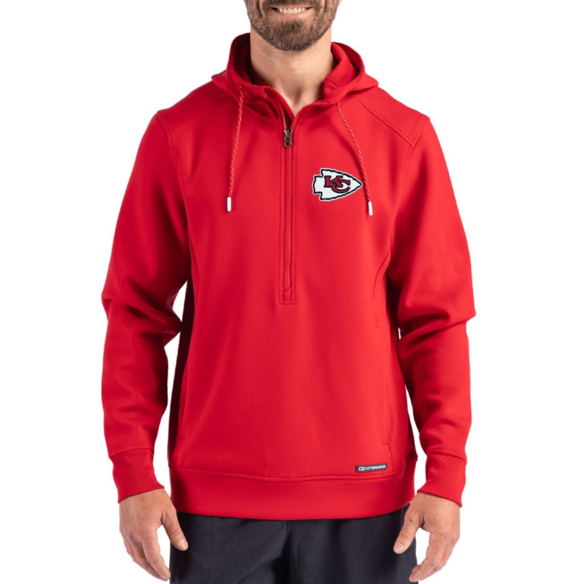 Men's Cutter & Buck Red Kansas City Chiefs Roam Eco Half-Zip Recycled Pullover Hoodie