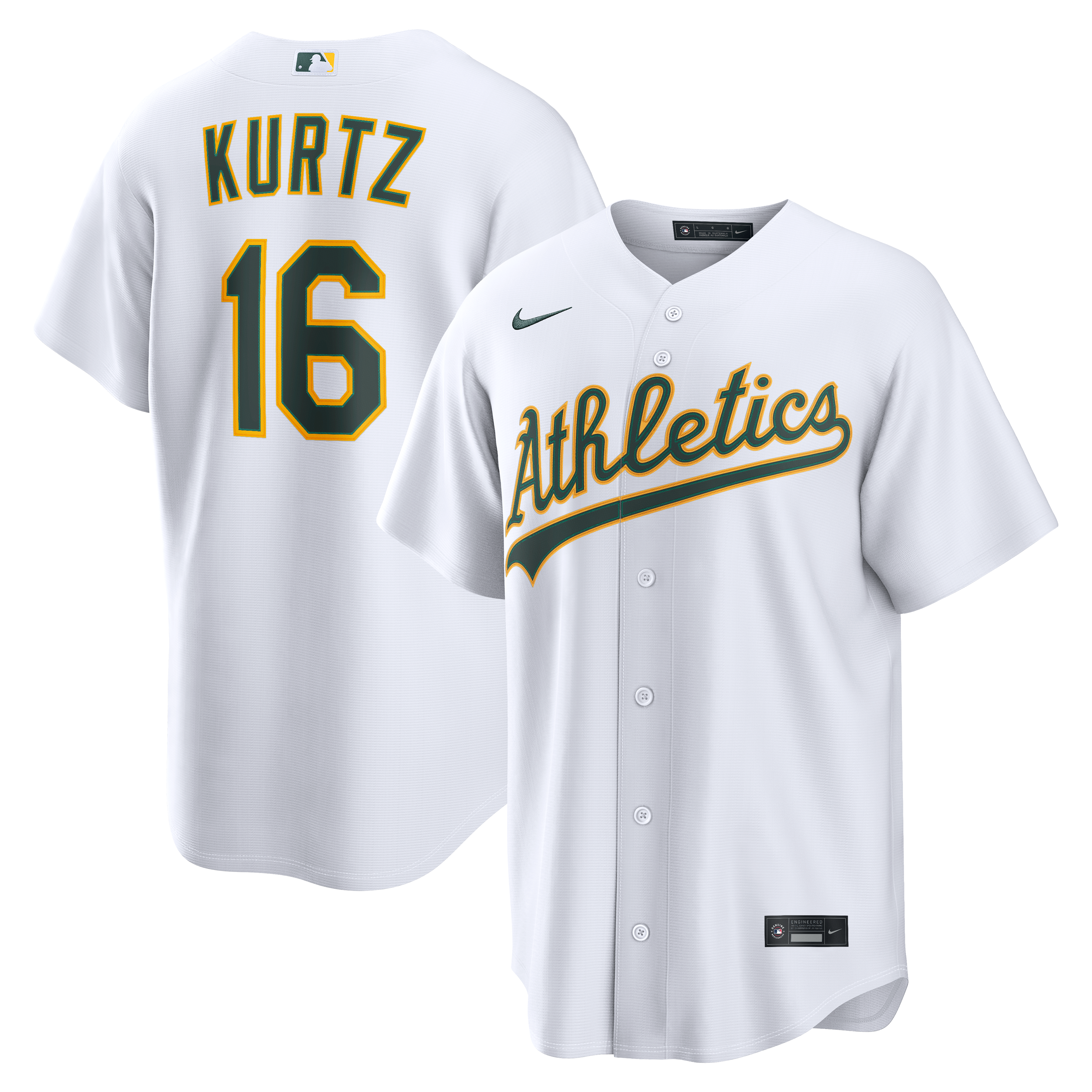 Men's Nike Nick Kurtz White Athletics Home Replica Jersey