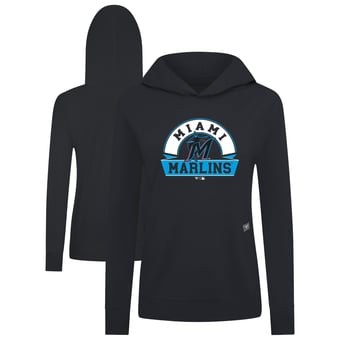 Women's Levelwear Black Miami Marlins Relay Banner Arch Long Sleeve T-Shirt Hoodie