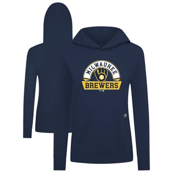 Women's Levelwear Navy Milwaukee Brewers Relay Banner Arch Long Sleeve T-Shirt Hoodie