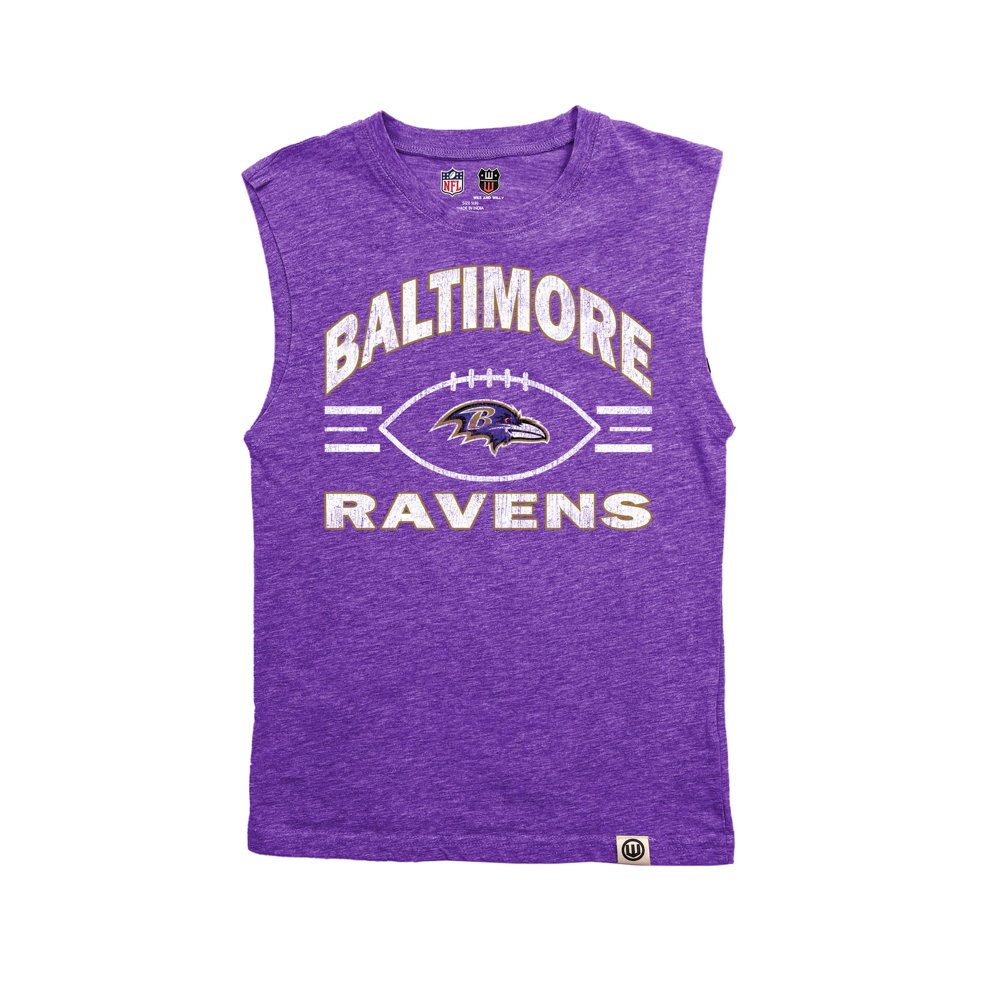 Youth Wes & Willy Heather Purple Baltimore Ravens Muscle Tank Top