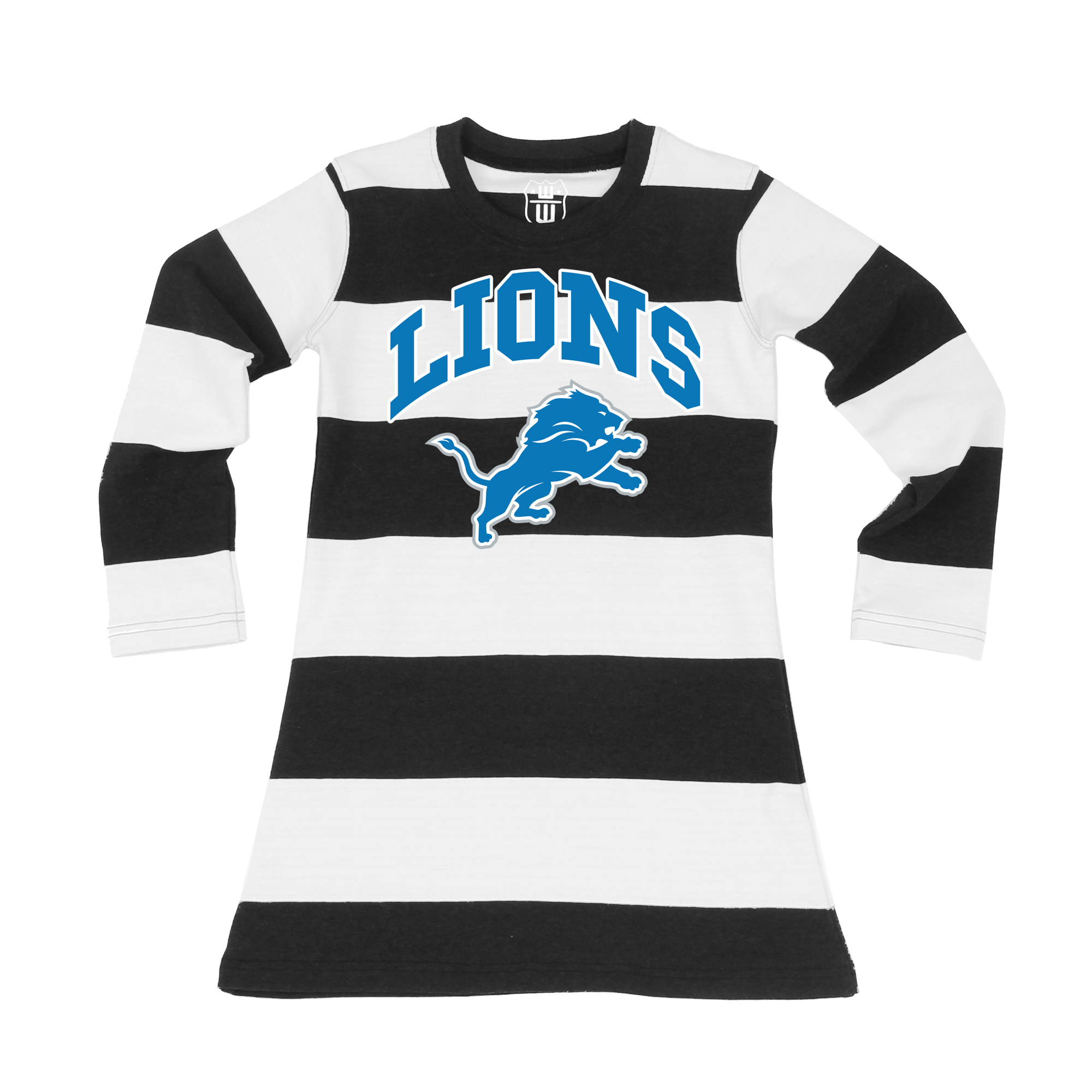Girls Toddler Wes & Willy  Black/White Detroit Lions  Long Sleeve Rugby Tri-Blend Dress