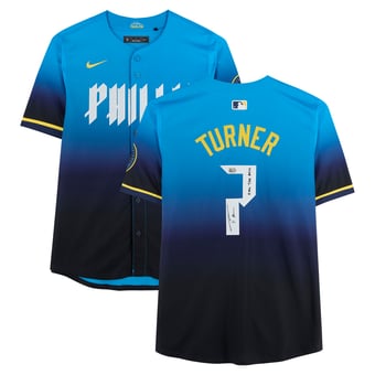 "Trea Turner Philadelphia Phillies Autographed Blue Nike City Connect Limited Jersey with ""Ring The Bell"" Inscription"