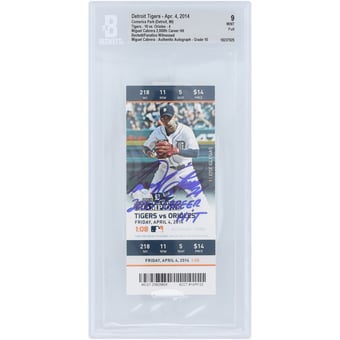 "Miguel Cabrera Detroit Tigers Autographed 2,000th Career Hit Beckett Fanatics Witnessed Authenticated 9/10 Ticket from April 04, 2014 with ""2000th Career Hit"" Inscription"