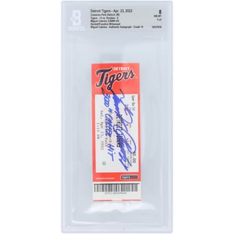 "Miguel Cabrera Detroit Tigers Autographed 3,000th Hit Beckett Fanatics Witnessed Authenticated 8/10 Ticket from April 23, 2022 with ""3,000th Career Hit"" Inscription"