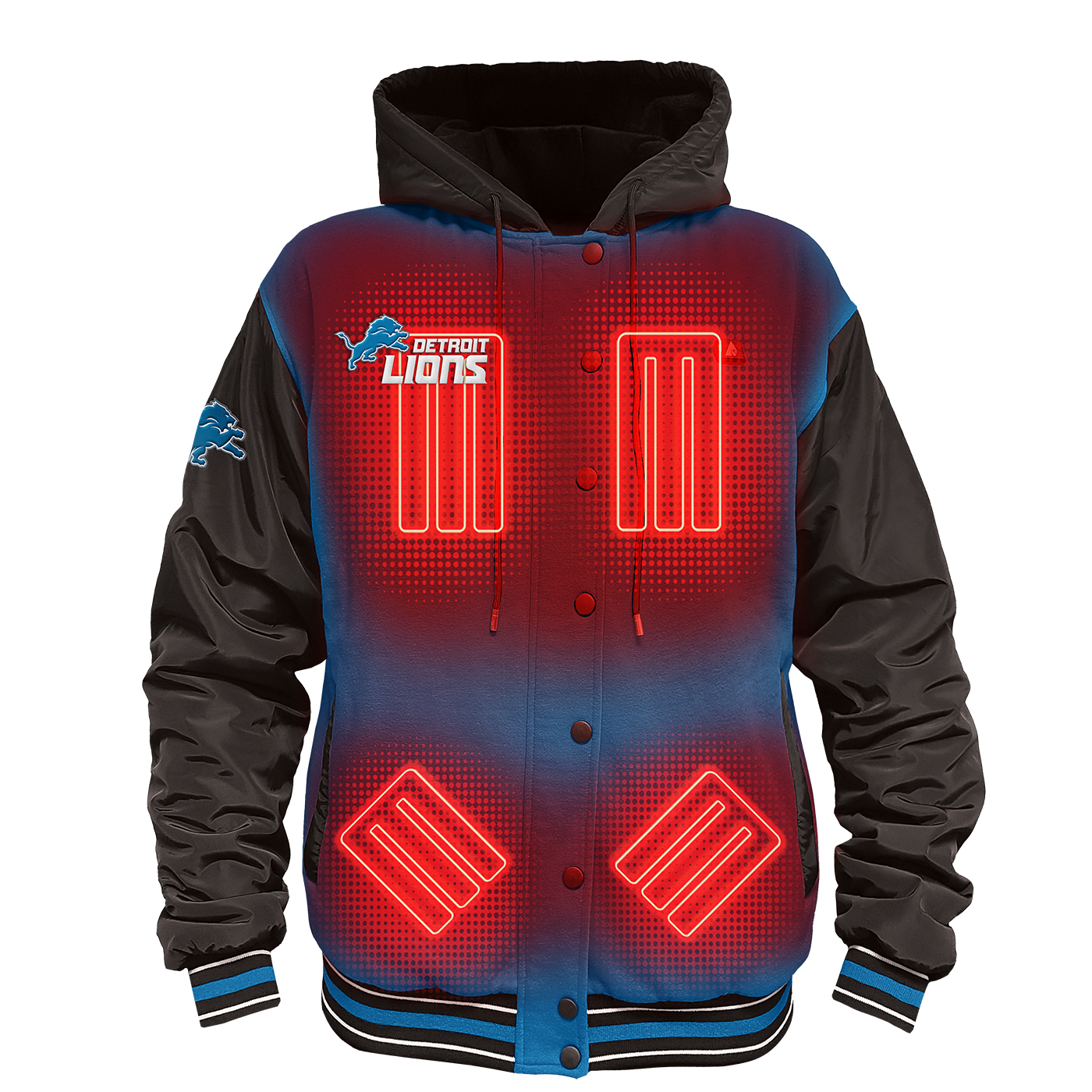Men’s ActionHeat Blue/Black Detroit Lions 5V Battery Heated Full-Snap Varsity Jacket Men’s ActionHeat Blue/Black Detroit Lions 5V Battery Heated Full-Snap Varsity Jacket