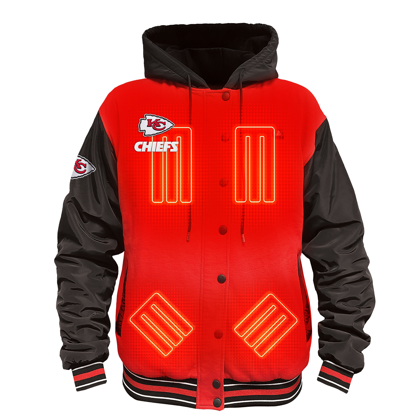 Men’s ActionHeat Red/Black Kansas City Chiefs 5V Battery Heated Full-Snap Varsity Jacket Men’s ActionHeat Red/Black Kansas City Chiefs 5V Battery Heated Full-Snap Varsity Jacket