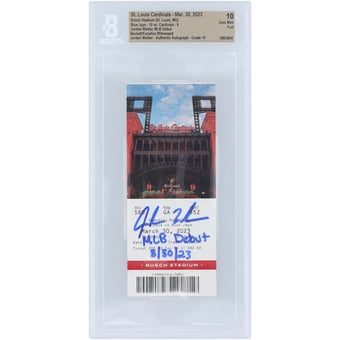 "Jordan Walker St. Louis Cardinals Autographed MLB Debut Beckett Fanatics Witnessed Authenticated 10/10 Ticket from March 30, 2023 with ""MLB Debut 3/30/23"" Inscription"