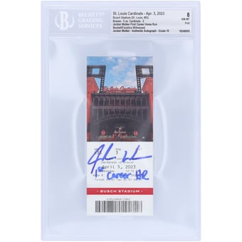 "Jordan Walker St. Louis Cardinals Autographed 1st Career Home Run Beckett Fanatics Witnessed Authenticated 8/10 Ticket from April 5, 2023 with ""1st Career HR"" Inscription"