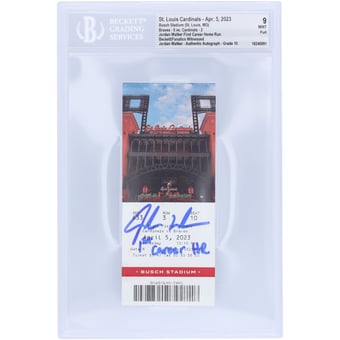 "Jordan Walker St. Louis Cardinals Autographed 1st Career Home Run Beckett Fanatics Witnessed Authenticated 9/10 Ticket from April 5, 2023 with ""1st Career HR"" Inscription"