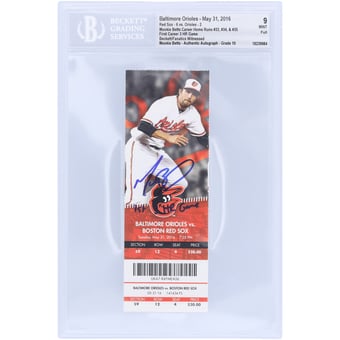 "Mookie Betts Boston Red Sox Autographed 1st Career 3-HR Game Beckett Fanatics Witnessed Authenticated 9/10 Ticket from May 31, 2016 with ""1st 3 HR Game"" Inscription"