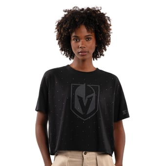 Women's Starter Black Vegas Golden Knights Rhinestone Sprinkle Boxy Cropped T-Shirt