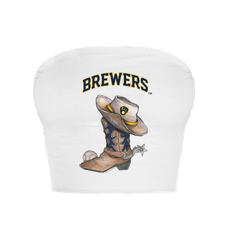 Women's Tiny Turnip  White Milwaukee Brewers Cowboy Boot Crop Tube Top