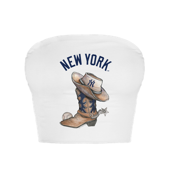 Women's Tiny Turnip  White New York Yankees Cowboy Boot Crop Tube Top