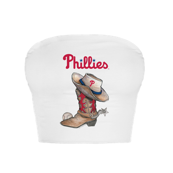 Women's Tiny Turnip  White Philadelphia Phillies Cowboy Boot Crop Tube Top