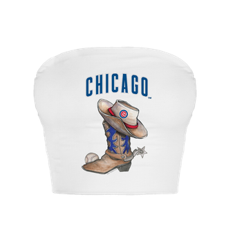 Women's Tiny Turnip  White Chicago Cubs Cowboy Boot Crop Tube Top