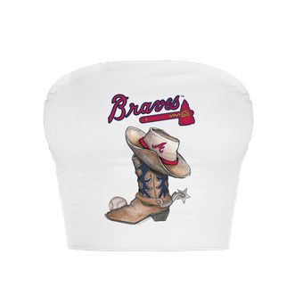 Women's Tiny Turnip  White Atlanta Braves Cowboy Boot Crop Tube Top
