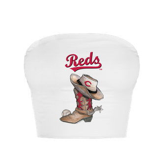 Women's Tiny Turnip  White Cincinnati Reds Cowboy Boot Crop Tube Top