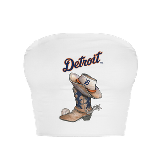Women's Tiny Turnip  White Detroit Tigers Cowboy Boot Crop Tube Top