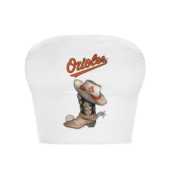 Women's Tiny Turnip  White Baltimore Orioles Cowboy Boot Crop Tube Top