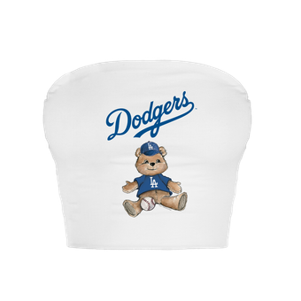Women's Tiny Turnip  White Los Angeles Dodgers Teddy Bear Crop Tube Top