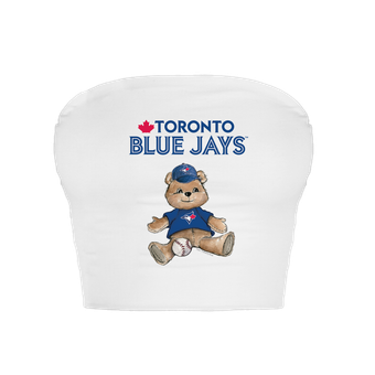 Women's Tiny Turnip  White Toronto Blue Jays Teddy Bear Crop Tube Top
