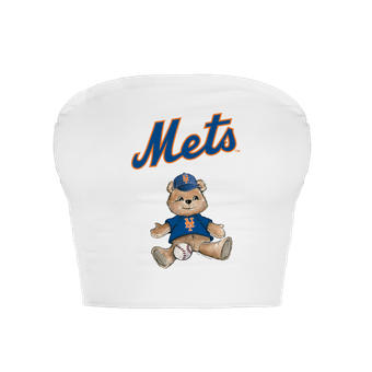 Women's Tiny Turnip  White New York Mets Teddy Bear Crop Tube Top