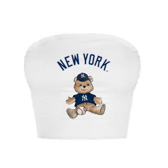 Women's Tiny Turnip  White New York Yankees Teddy Bear Crop Tube Top