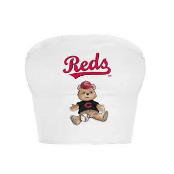 Women's Tiny Turnip  White Cincinnati Reds Teddy Bear Crop Tube Top