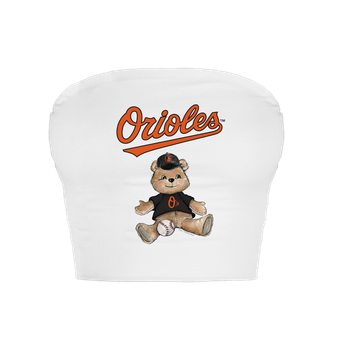Women's Tiny Turnip  White Baltimore Orioles Teddy Bear Crop Tube Top