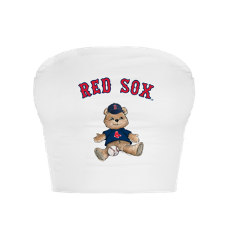 Women's Tiny Turnip  White Boston Red Sox Teddy Bear Crop Tube Top