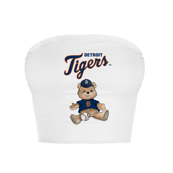 Women's Tiny Turnip  White Detroit Tigers Teddy Bear Crop Tube Top