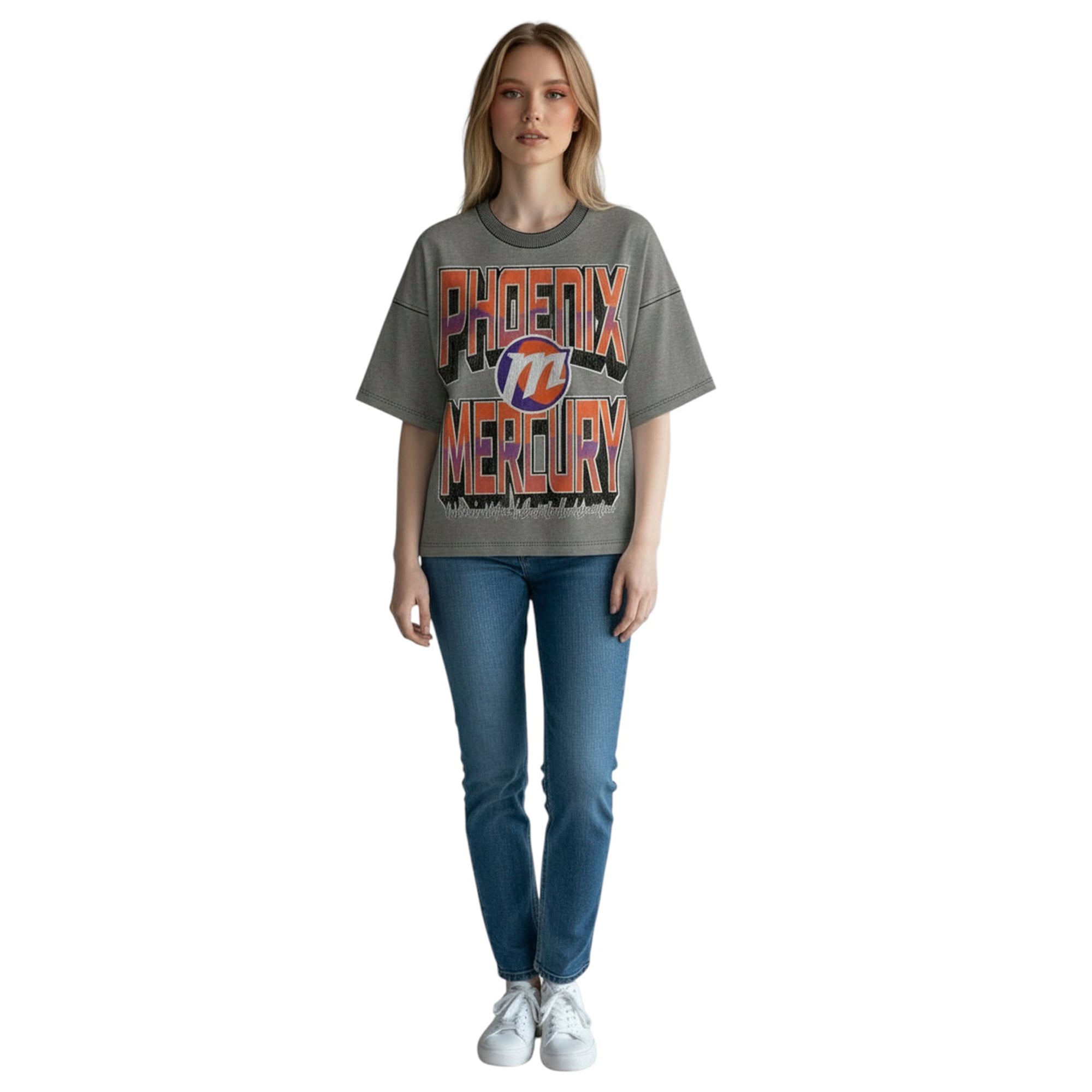 Women's The Wild Collective Gray Phoenix Mercury Drop Shoulder T-Shirt
