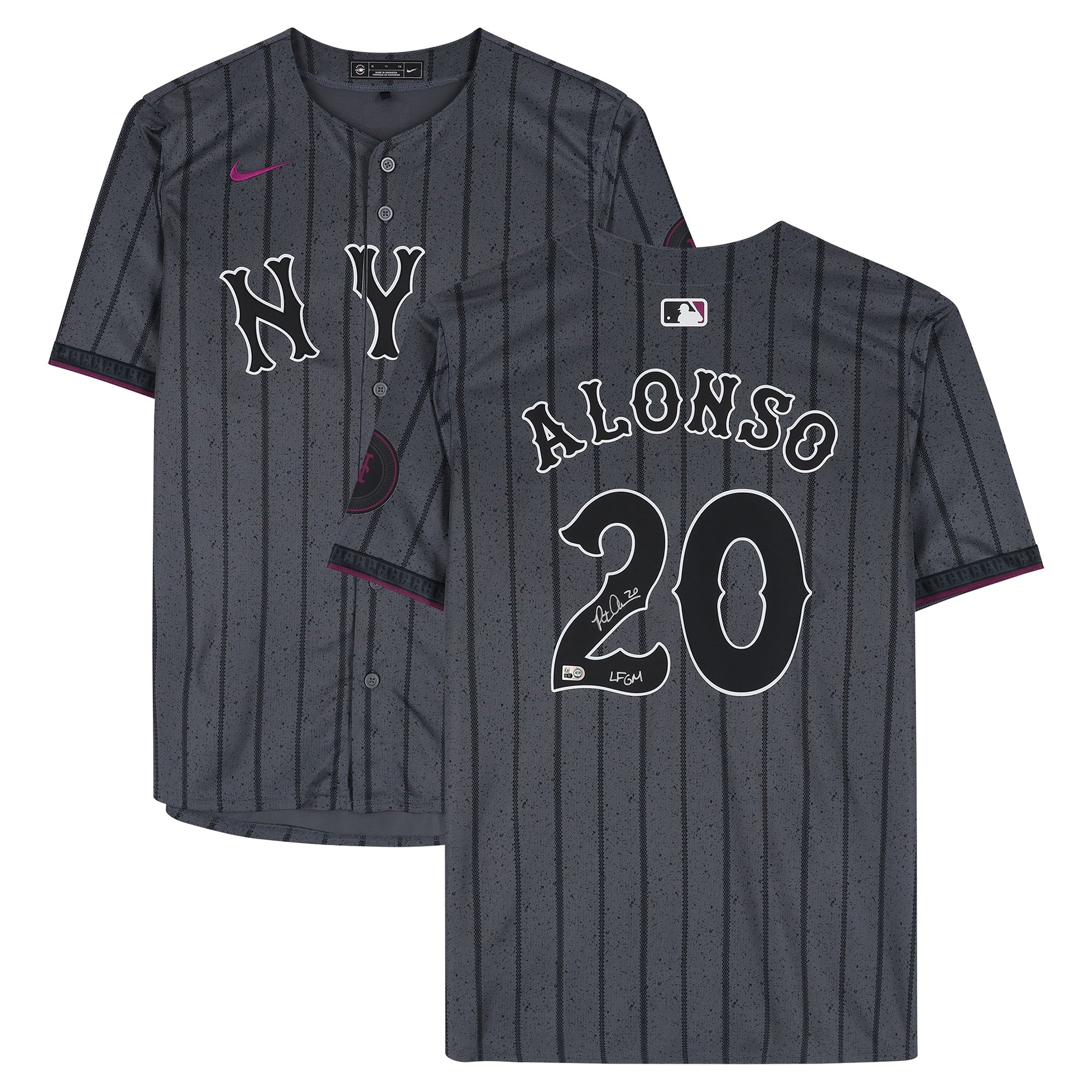 Maglia Nike City Connect Limited grigia autografata da Pete Alonso dei New York Mets con la scritta "LFGM!"