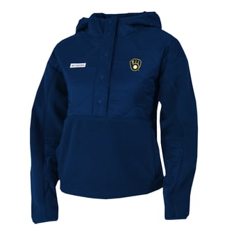 Women's Columbia Navy Milwaukee Brewers Cloud Point Hooded Fleece Half-Snap Pullover Jacket
