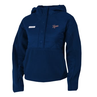 Women's Columbia Navy Detroit Tigers Cloud Point Hooded Fleece Half-Snap Pullover Jacket