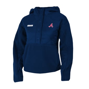 Women's Columbia Navy Atlanta Braves Cloud Point Hooded Fleece Half-Snap Pullover Jacket